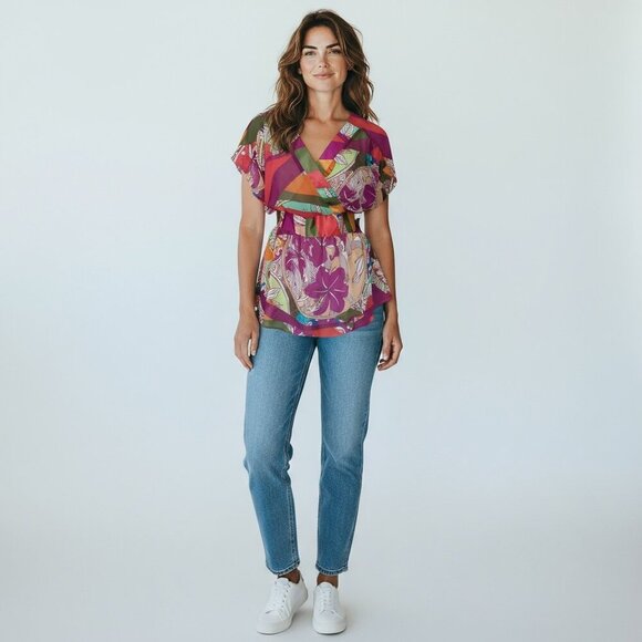 Lane Bryant Short Sleeve Tie Waist Surplice Tunic/Dress Sz 14/16 #182J - Picture 1 of 8